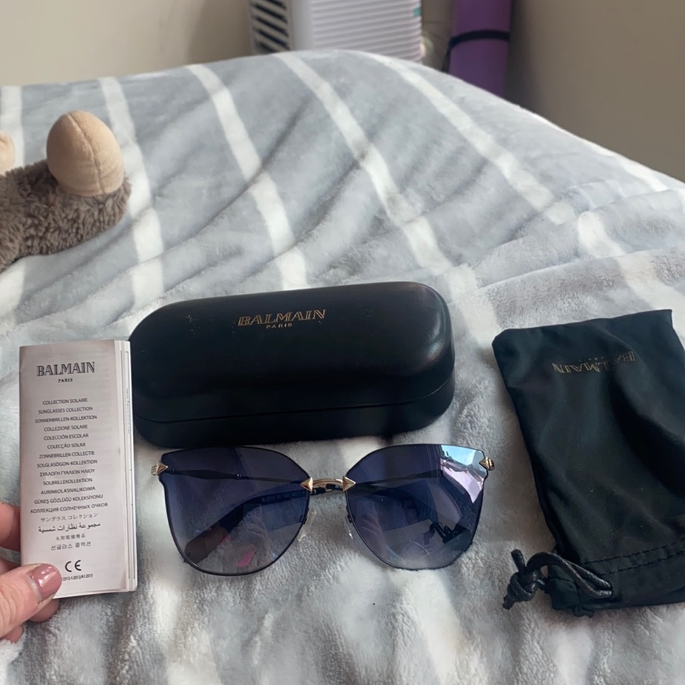 BALMAIN BL 2515 Black Silver Mirror Cat Eye Limited Metal Sunglasses BL2515